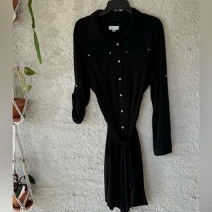 Calvin Klein Black Belted Utility Midi Dress